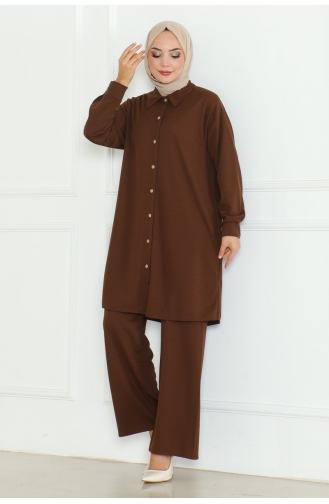 Plus Size Shirt Suit 2093-04 Brown 2093-04