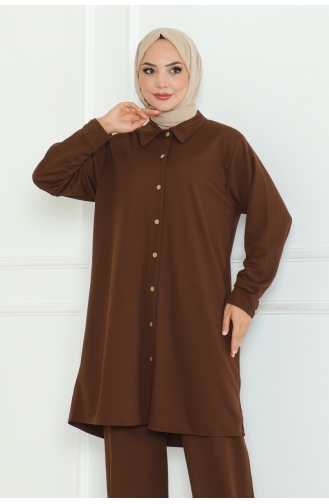 Plus Size Shirt Suit 2093-04 Brown 2093-04