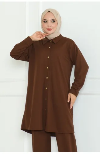 طقم قميص بمقاسات كبيرة 2093-04 لون بني 2093-04