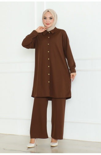 Plus Size Shirt Suit 2093-04 Brown 2093-04