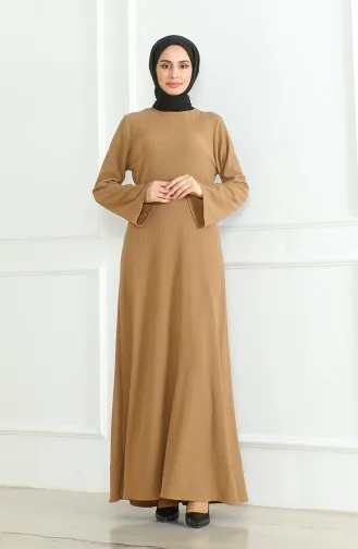 Bürümcük Stoff Uni Sportkleid 1003-02 Kaffee Mit Milch 1003-02