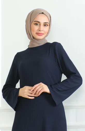 Crepe Fabric Plain Sports Dress 1003-03 Navy Blue 1003-03