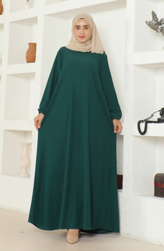 Crepe Fabric Elastic Sleeve Dress 1025-06 Emerald Green 1025-06