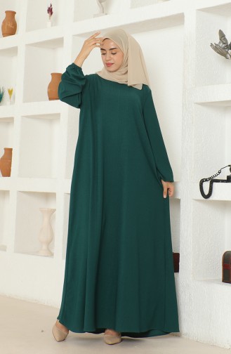 Crepe Fabric Elastic Sleeve Dress 1025-06 Emerald Green 1025-06