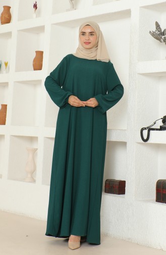 Crepe Fabric Elastic Sleeve Dress 1025-06 Emerald Green 1025-06