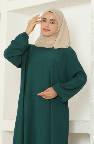 Crepe Fabric Elastic Sleeve Dress 1025-06 Emerald Green 1025-06