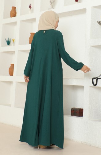 Crepe Fabric Elastic Sleeve Dress 1025-06 Emerald Green 1025-06