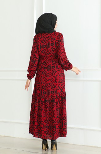 Robe Viscose A Motifs Et Ceinturée 0469-08 Rouge Claret 0469-08