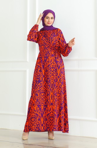 Robe Viscose A Motifs Et Ceinturée 0495-01 Pourpre Brique 0495-01