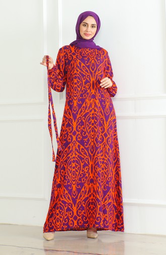 Robe Viscose A Motifs Et Ceinturée 0495-01 Pourpre Brique 0495-01