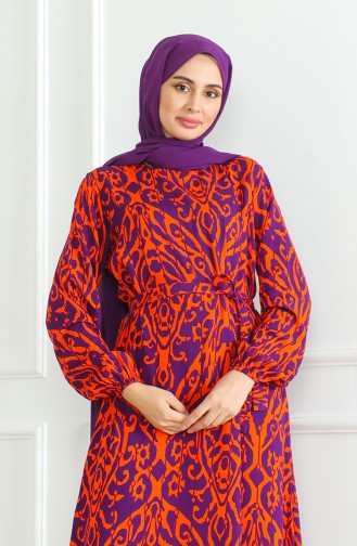 Robe Viscose A Motifs Et Ceinturée 0495-01 Pourpre Brique 0495-01