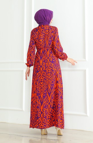 Robe Viscose A Motifs Et Ceinturée 0495-01 Pourpre Brique 0495-01