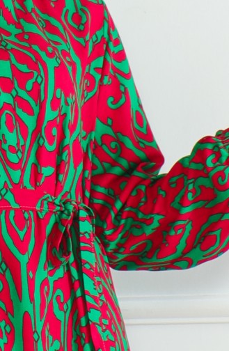 Robe Viscose A Motifs Et Ceinturée 0495-02 Vert Fuchsia 0495-02