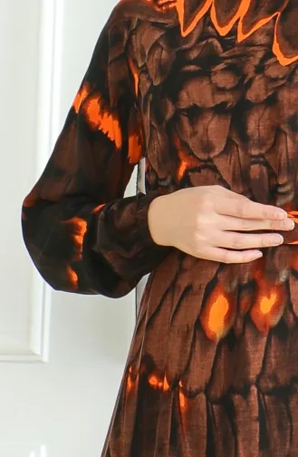 Viscose-jurk Met Patroon En Riem 0496-02 Bruin 0496-02