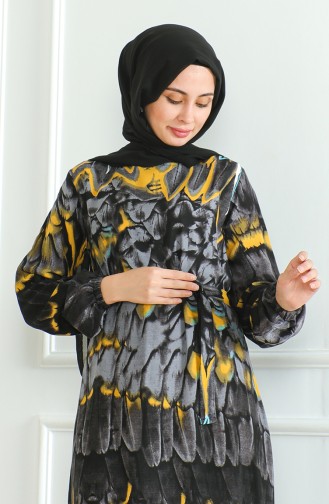 Gemustertes Viskosekleid Mit Gürtel 0496-03 Anthrazit 0496-03