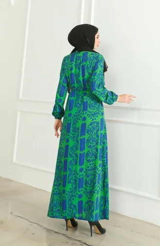 Viscose-jurk Met Patroon En Riem 0499-01 Groen 0499-01