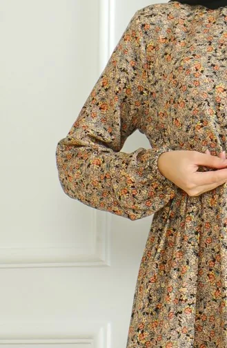 Half Button Patterned Viscose Dress 0500-02 Mink 0500-02