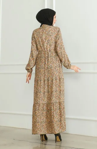 Half Button Patterned Viscose Dress 0500-02 Mink 0500-02