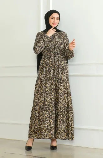 فستان فيسكوز منقوش بأزرار  0500-03 بني 0500-03