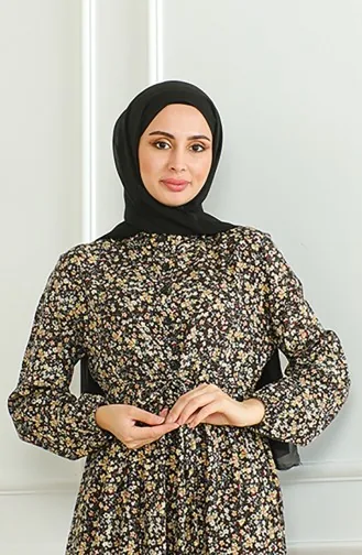 فستان فيسكوز منقوش بأزرار  0500-03 بني 0500-03