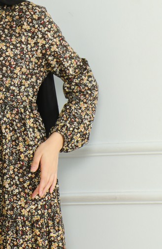 Gemustertes Viskosekleid Mit Halben Knöpfen 0500-03 Braun 0500-03