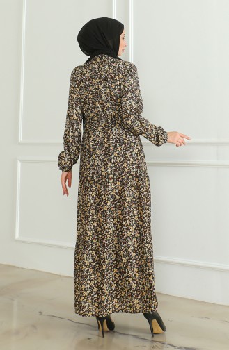 Gemustertes Viskosekleid Mit Halben Knöpfen 0500-03 Braun 0500-03