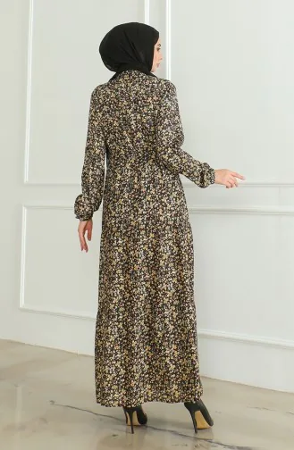 فستان فيسكوز منقوش بأزرار  0500-03 بني 0500-03