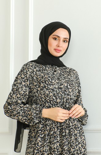 Viscose-jurk Met Halfknopen En Patroon 0500-04 Black Mink 0500-04