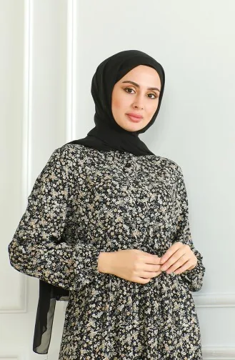 Robe Viscose A Motifs Demi Boutonnée 0500-04 Noir Vison 0500-04