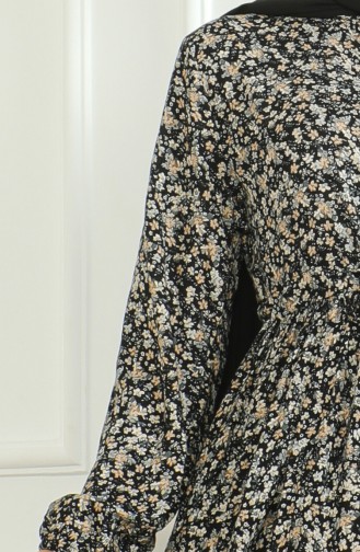 Viscose-jurk Met Halfknopen En Patroon 0500-04 Black Mink 0500-04