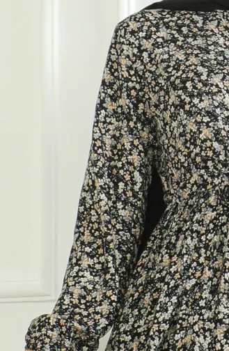 Robe Viscose A Motifs Demi Boutonnée 0500-04 Noir Vison 0500-04