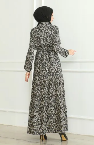 Robe Viscose A Motifs Demi Boutonnée 0500-04 Noir Vison 0500-04