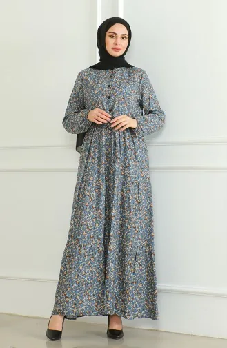 فستان فيسكوز منقوش 0500-05 انديجو 0500-05