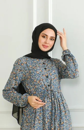 فستان فيسكوز منقوش 0500-05 انديجو 0500-05