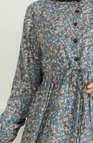 فستان فيسكوز منقوش 0500-05 انديجو 0500-05