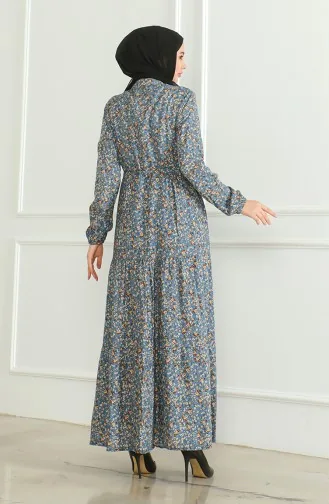 فستان فيسكوز منقوش 0500-05 انديجو 0500-05