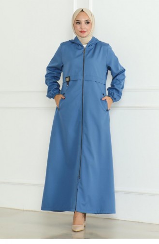 Emblem Zippered Trench Coat Blue 19217 15297