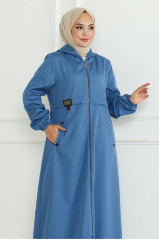 Emblem Zippered Trench Coat Blue 19217 15297