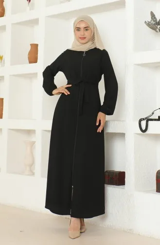 Bürümcük Abaya Avec Ceinture En Tissu 1019-01 Noir 1019-01