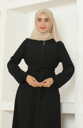 Bürümcük Abaya Avec Ceinture En Tissu 1019-01 Noir 1019-01