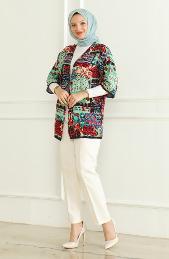 Gemusterter Viskose-Kimono 83006-01 Schwarzgrün 83006-01