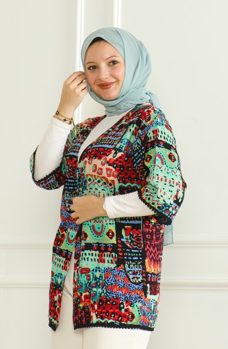 Gemusterter Viskose-Kimono 83006-01 Schwarzgrün 83006-01