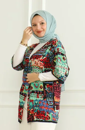Desenli Viskon Kimono 83006-01 Siyah Yeşil