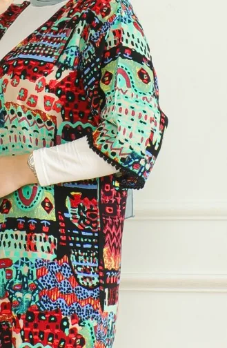 Desenli Viskon Kimono 83006-01 Siyah Yeşil