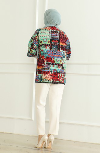 Gemusterter Viskose-Kimono 83006-01 Schwarzgrün 83006-01