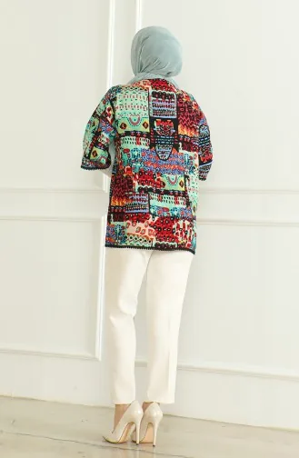 Desenli Viskon Kimono 83006-01 Siyah Yeşil