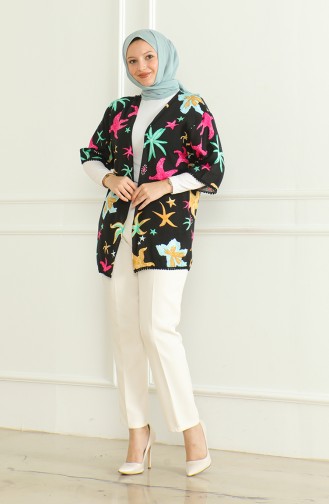 Kimono Viscose à Motifs 83006A-01 Noir Fuchsia 83006A-01