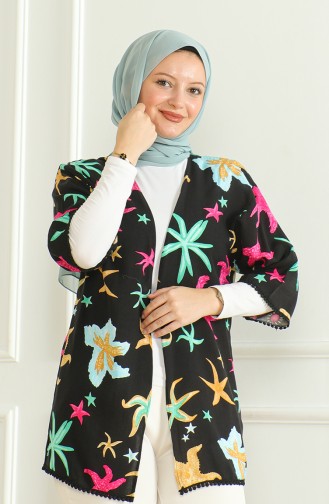 Kimono Viscose à Motifs 83006A-01 Noir Fuchsia 83006A-01