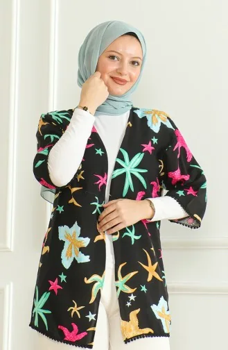 Viscose-kimono Met Patroon 83006A-01 Zwart Fuchsia 83006A-01