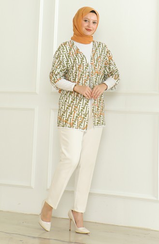 Gemusterter Viskose-Kimono 83006C-01 Khaki Ecru 83006C-01